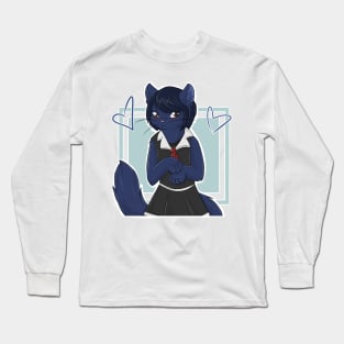 Shy Black Cat Girl Long Sleeve T-Shirt